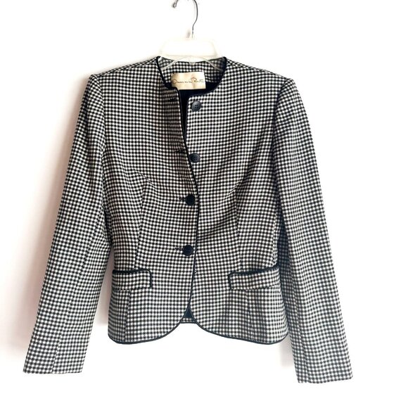 Vintage Oscar De La Renta Fine Houndstooth Cropped Wool Blazer XS - Picture 1 of 4